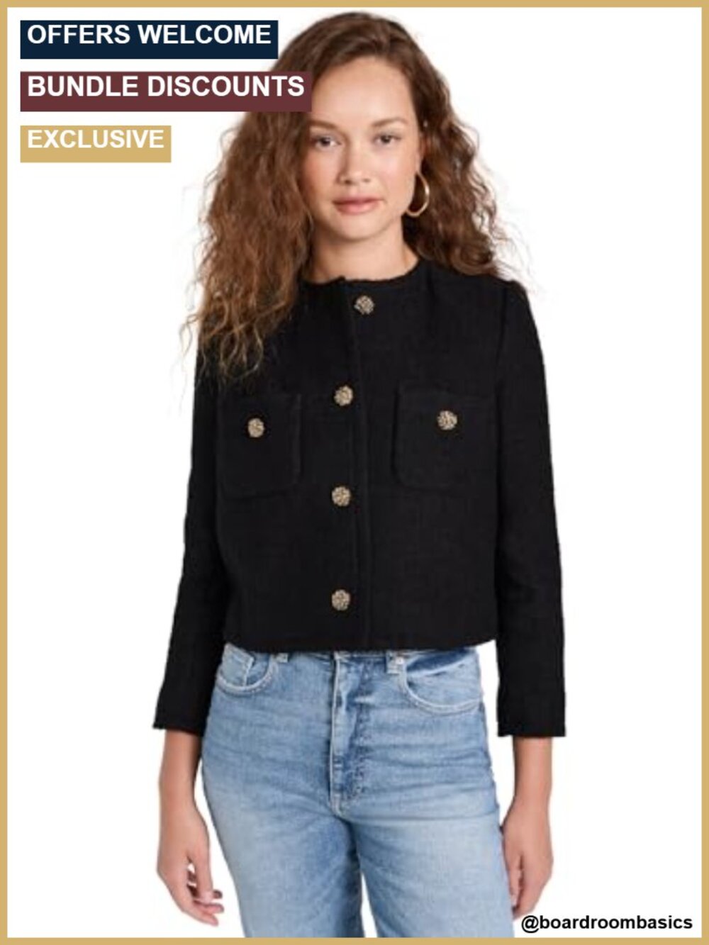 Womens Meredith Jacket Casual Tweed Peacoat Padded Shoulders Gold Buttons